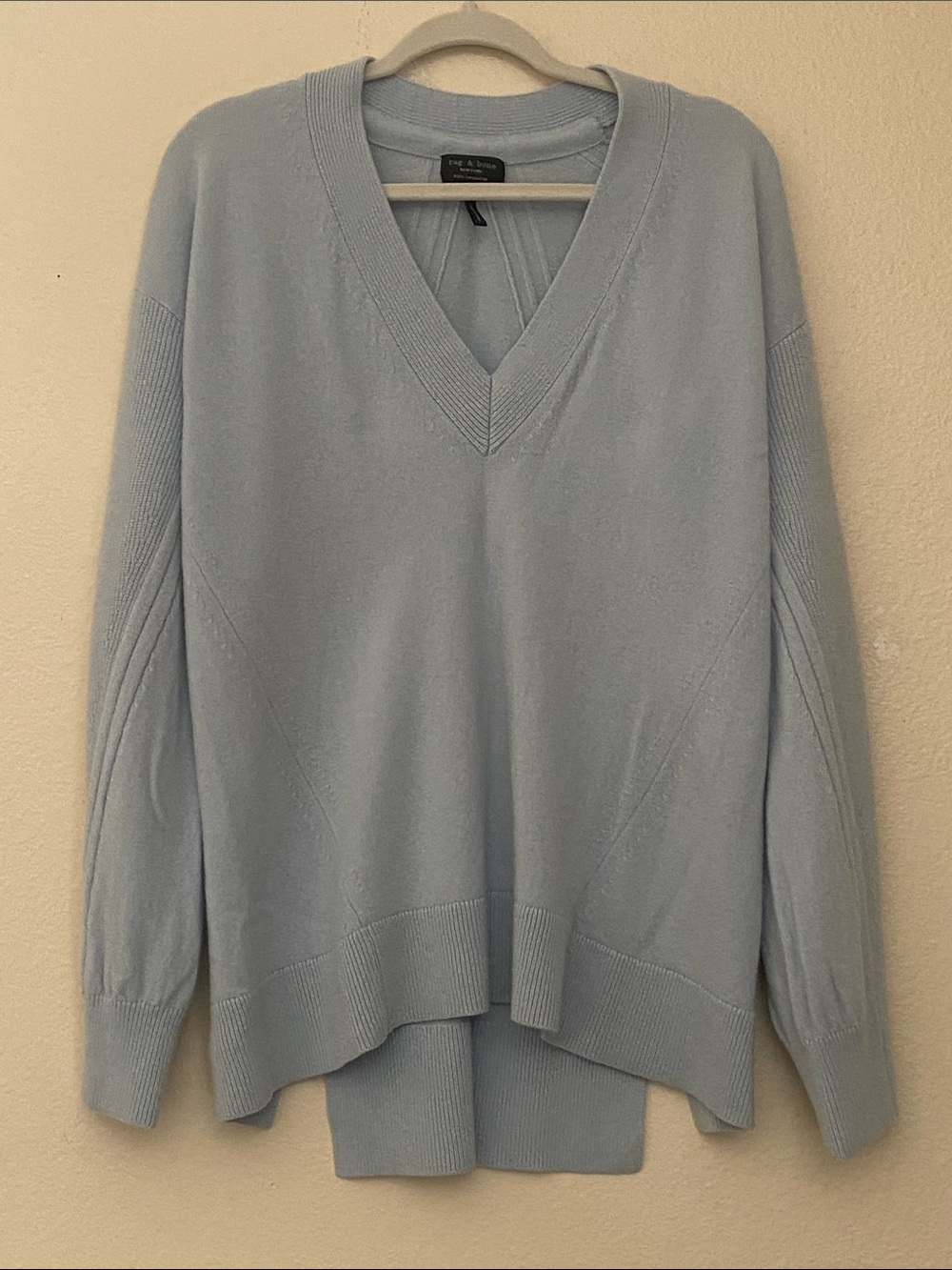 Rag & Bone Ace Cashmere Light Blue V-Neck Sweater, Medium, Retail $450 - Picture 2 of 11